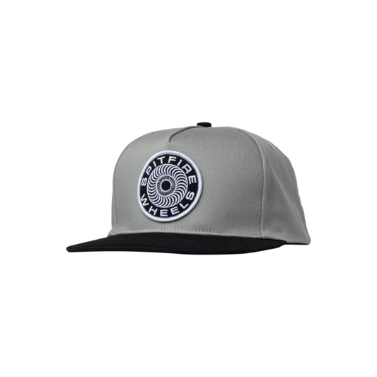 Gray cap with a black brim and Spitfire Wheels logo on a white background