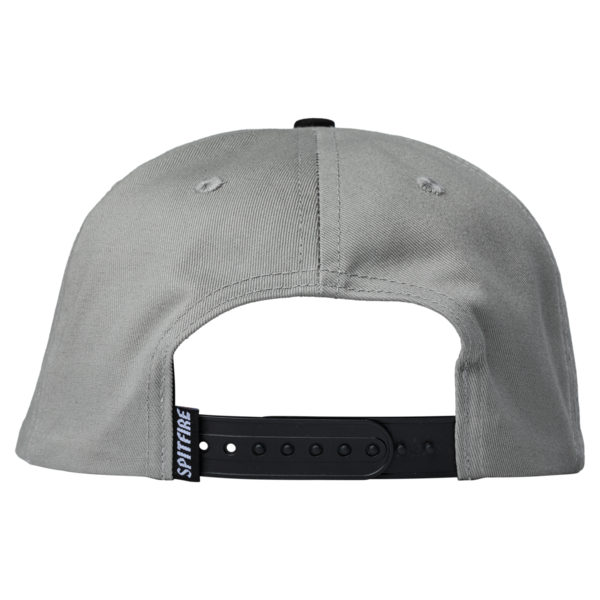 Gray cap with a black strap and visible brand logo on a white background