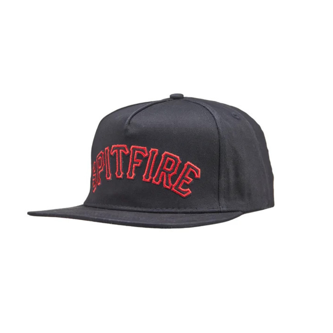 Black cap with red 'Pitfire' logo on a white background