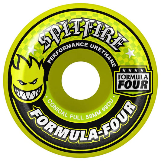 Spitfire Wheels FORMULA FOUR "CONICAL FULL 99DU" NEON YELLOW 58MM