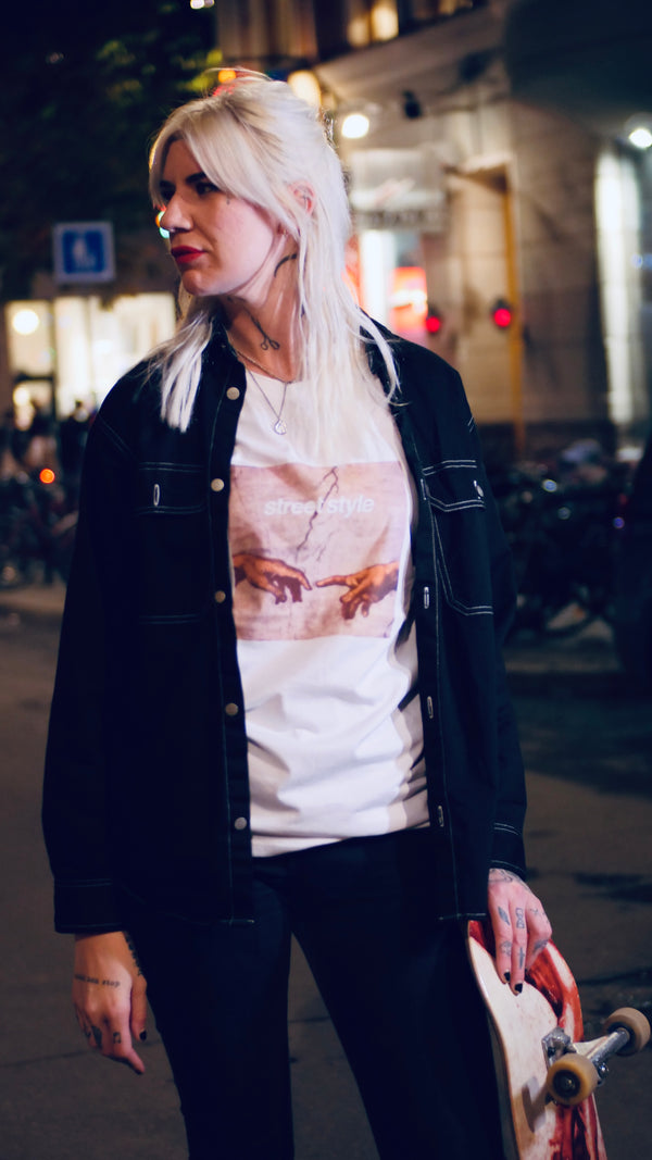 Street Style Holding Hands SS T-Shirts White