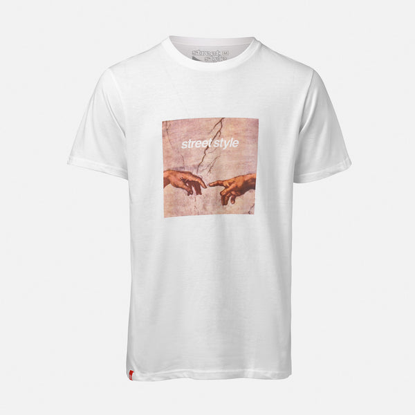 Street Style Holding Hands SS T-Shirts White