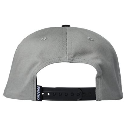 Gray cap with a black strap and visible brand logo on a white background
